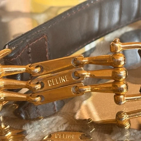 COA Celine Brown Leather and Gold Metal Belt 65 - Picture 3 of 8